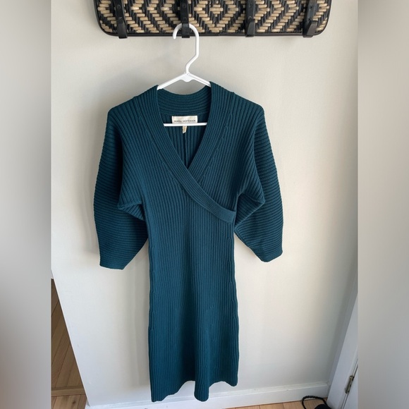 Mara Hoffman Samira Wrap Effect Ribbed Sweater Midi Dress - Teal Blue - Size XS - Picture 4 of 13